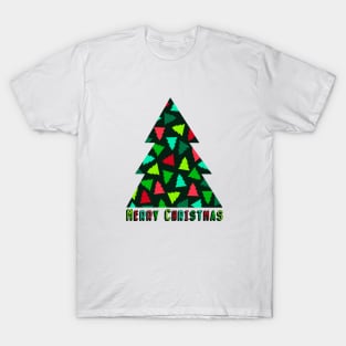 Christmas Tree Pattern in Green and Red T-Shirt